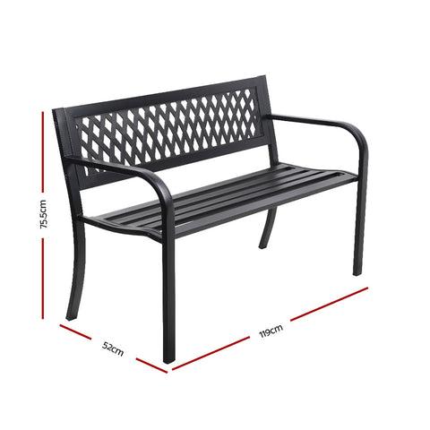 Gardeon Outdoor Garden Bench Seat Steel Outdoor Furniture 2 Seater Park Black Chez Guru