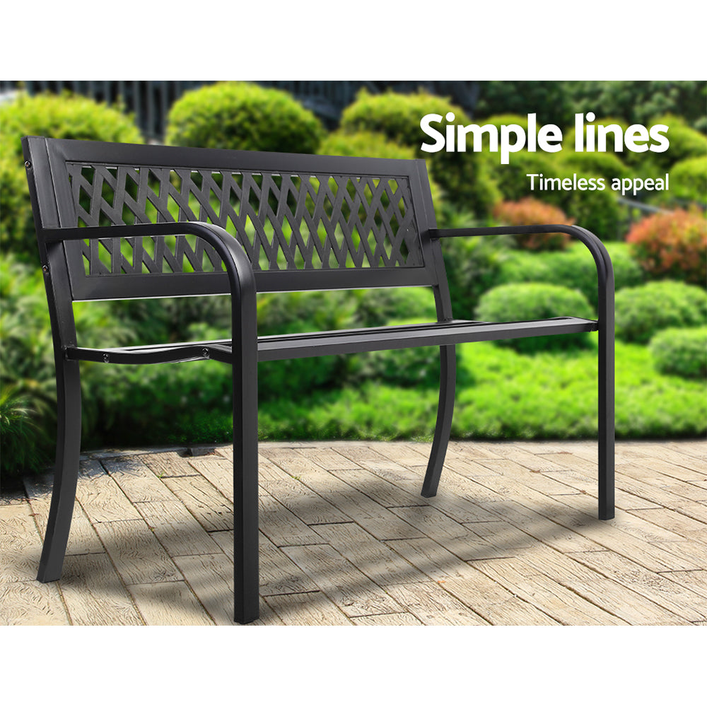 Gardeon Outdoor Garden Bench Seat Steel Outdoor Furniture 2 Seater Park Black Chez Guru
