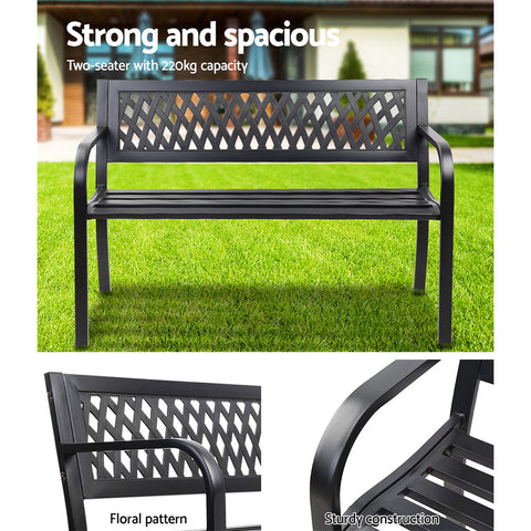 Gardeon Outdoor Garden Bench Seat Steel Outdoor Furniture 2 Seater Park Black Chez Guru
