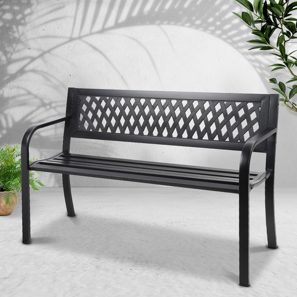 Gardeon Outdoor Garden Bench Seat Steel Outdoor Furniture 2 Seater Park Black Chez Guru