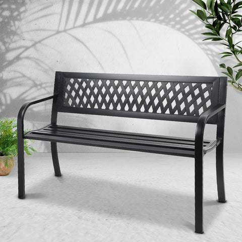 Gardeon Outdoor Garden Bench Seat Steel Outdoor Furniture 2 Seater Park Black Chez Guru