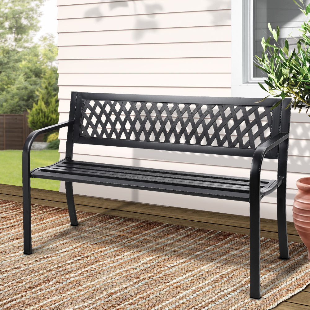 Gardeon Outdoor Garden Bench Seat Steel Outdoor Furniture 2 Seater Park Black Chez Guru