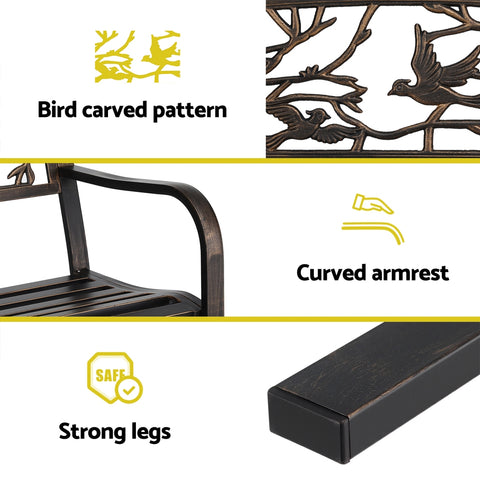 Gardeon Outdoor Bench Seat Garden Steel Outdoor Furniture 3 Seater Park Bronze