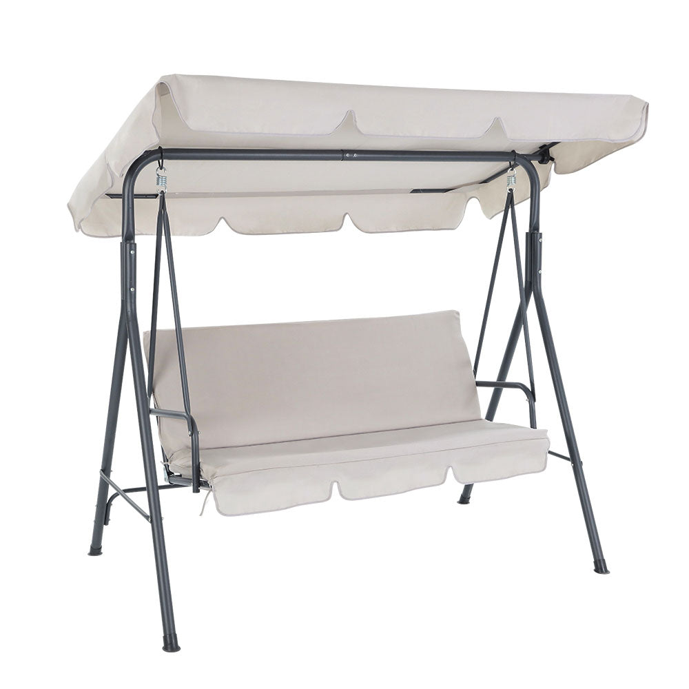 Gardeon Outdoor Swing Chair Garden Bench Furniture Canopy 3 Seater Beige Chez Guru