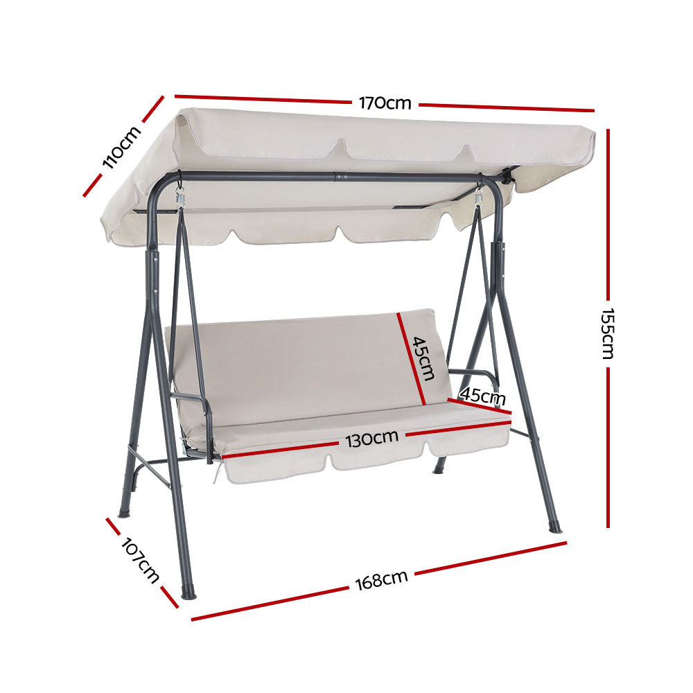 Gardeon Outdoor Swing Chair Garden Bench Furniture Canopy 3 Seater Beige Chez Guru