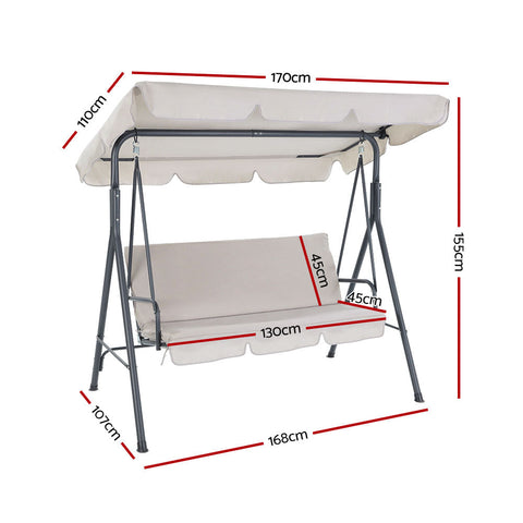Gardeon Outdoor Swing Chair Garden Bench Furniture Canopy 3 Seater Beige Chez Guru