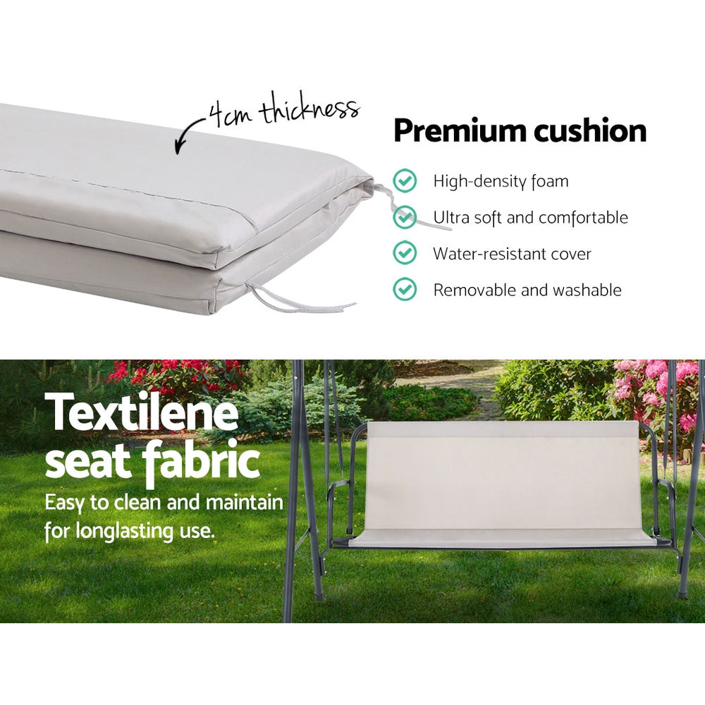 Gardeon Outdoor Swing Chair Garden Bench Furniture Canopy 3 Seater Beige Chez Guru