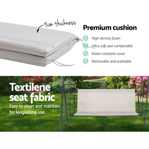 Gardeon Outdoor Swing Chair Garden Bench Furniture Canopy 3 Seater Beige Chez Guru