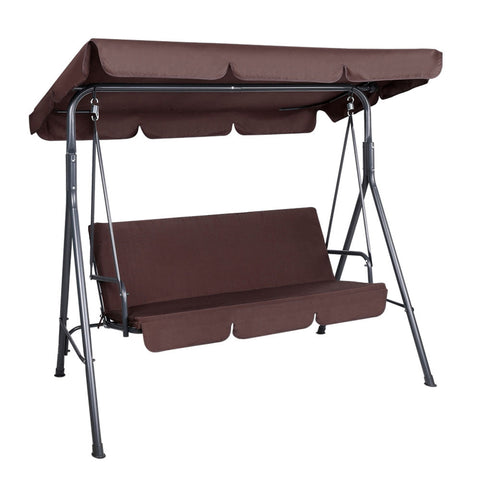 Gardeon Outdoor Swing Chair Garden Bench Furniture Canopy 3 Seater Brown Chez Guru