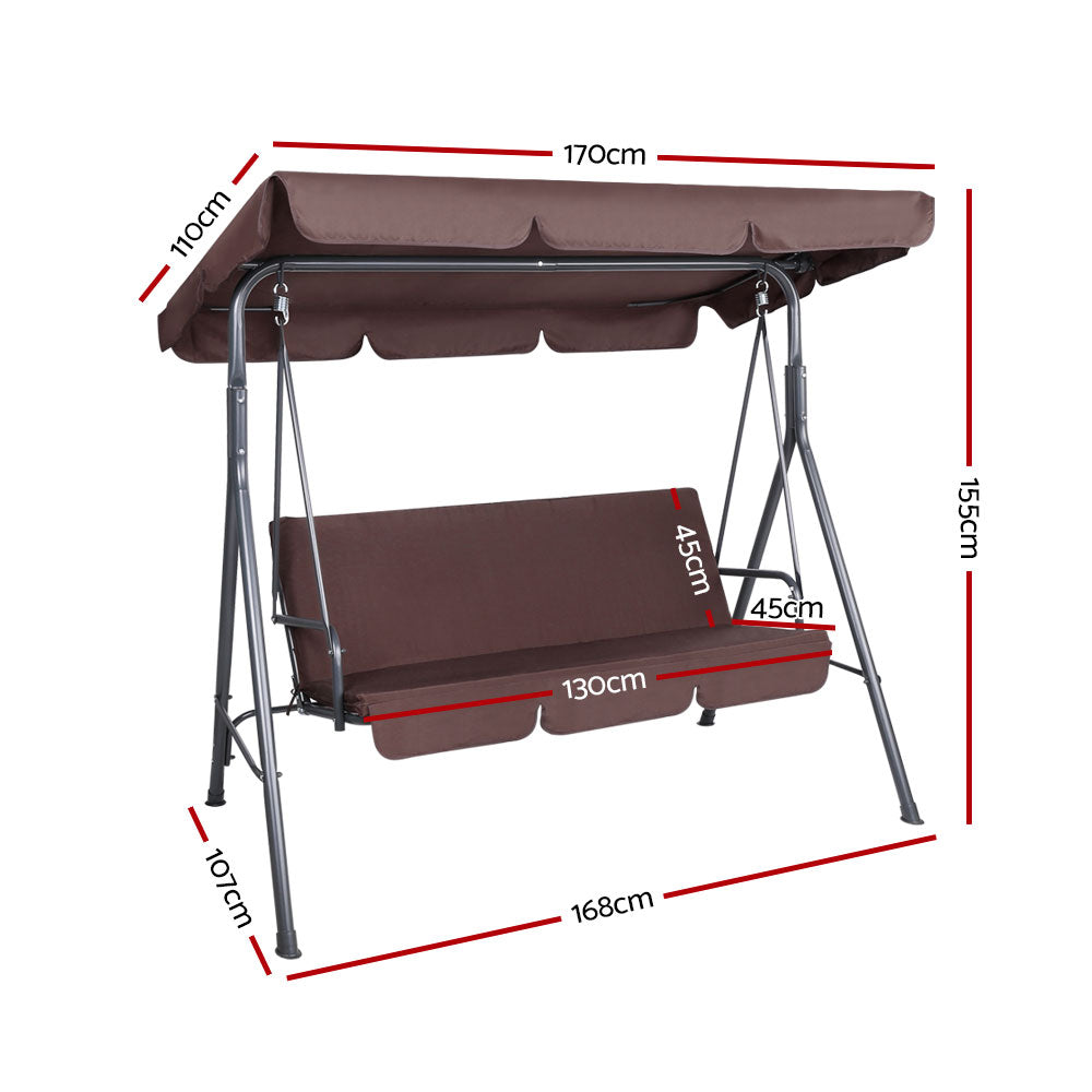 Gardeon Outdoor Swing Chair Garden Bench Furniture Canopy 3 Seater Brown Chez Guru