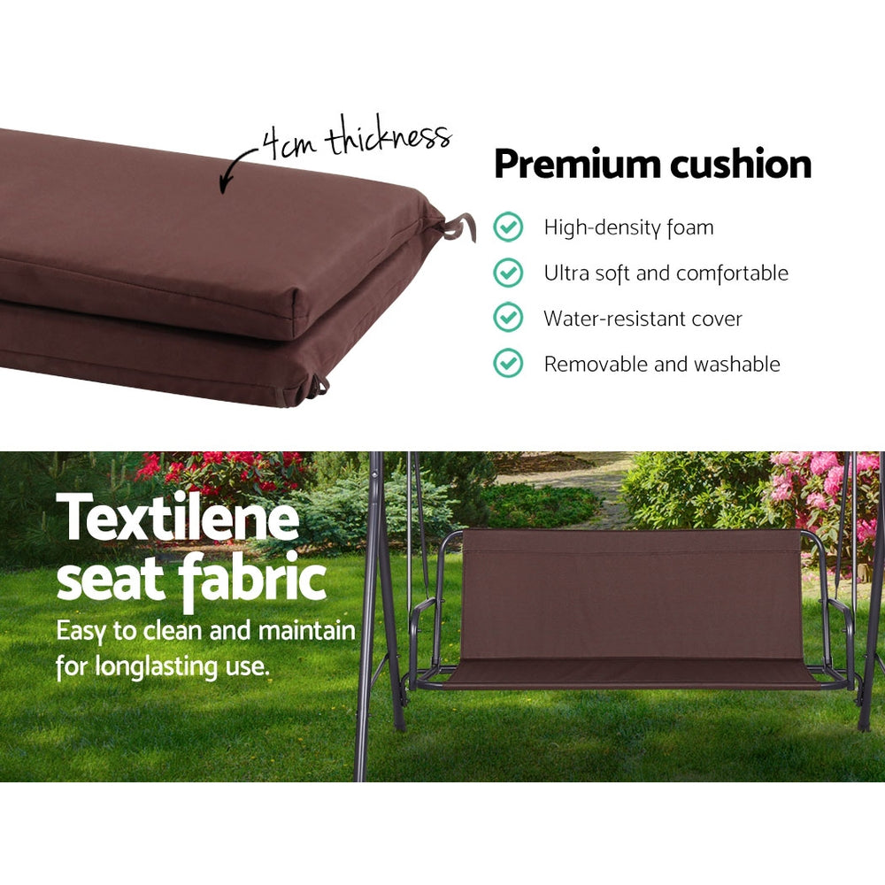 Gardeon Outdoor Swing Chair Garden Bench Furniture Canopy 3 Seater Brown Chez Guru