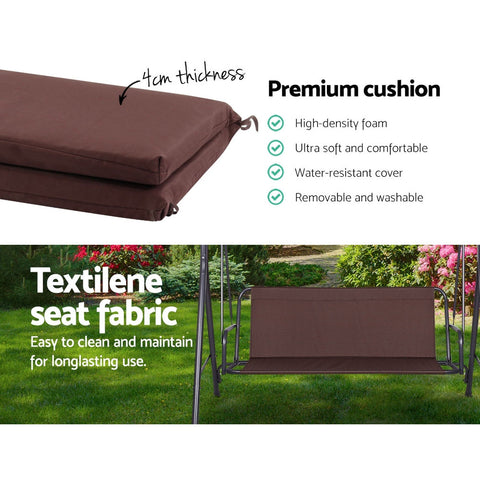 Gardeon Outdoor Swing Chair Garden Bench Furniture Canopy 3 Seater Brown Chez Guru