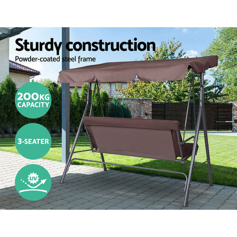 Gardeon Outdoor Swing Chair Garden Bench Furniture Canopy 3 Seater Brown Chez Guru