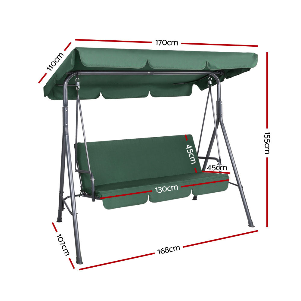 Gardeon Outdoor Swing Chair Garden Bench Furniture Canopy 3 Seater Green Chez Guru
