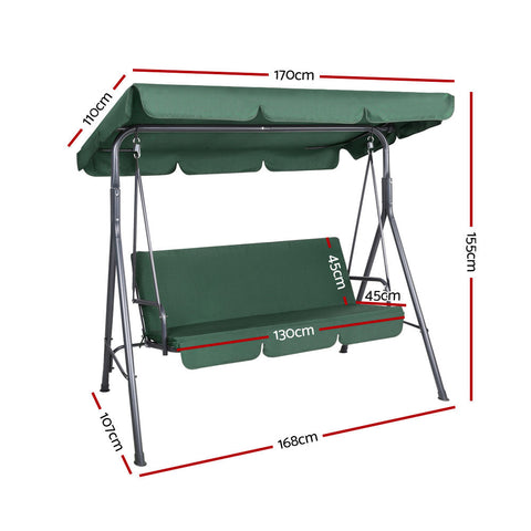 Gardeon Outdoor Swing Chair Garden Bench Furniture Canopy 3 Seater Green Chez Guru