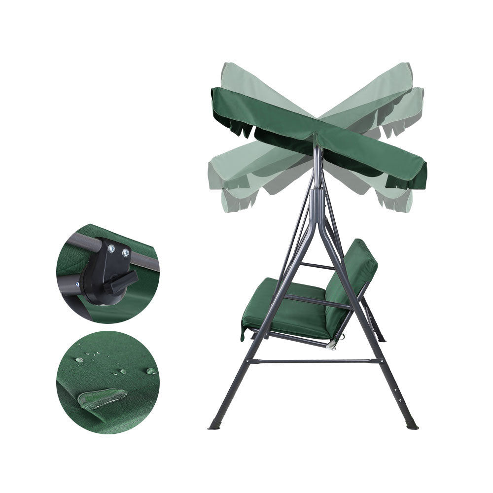 Gardeon Outdoor Swing Chair Garden Bench Furniture Canopy 3 Seater Green Chez Guru