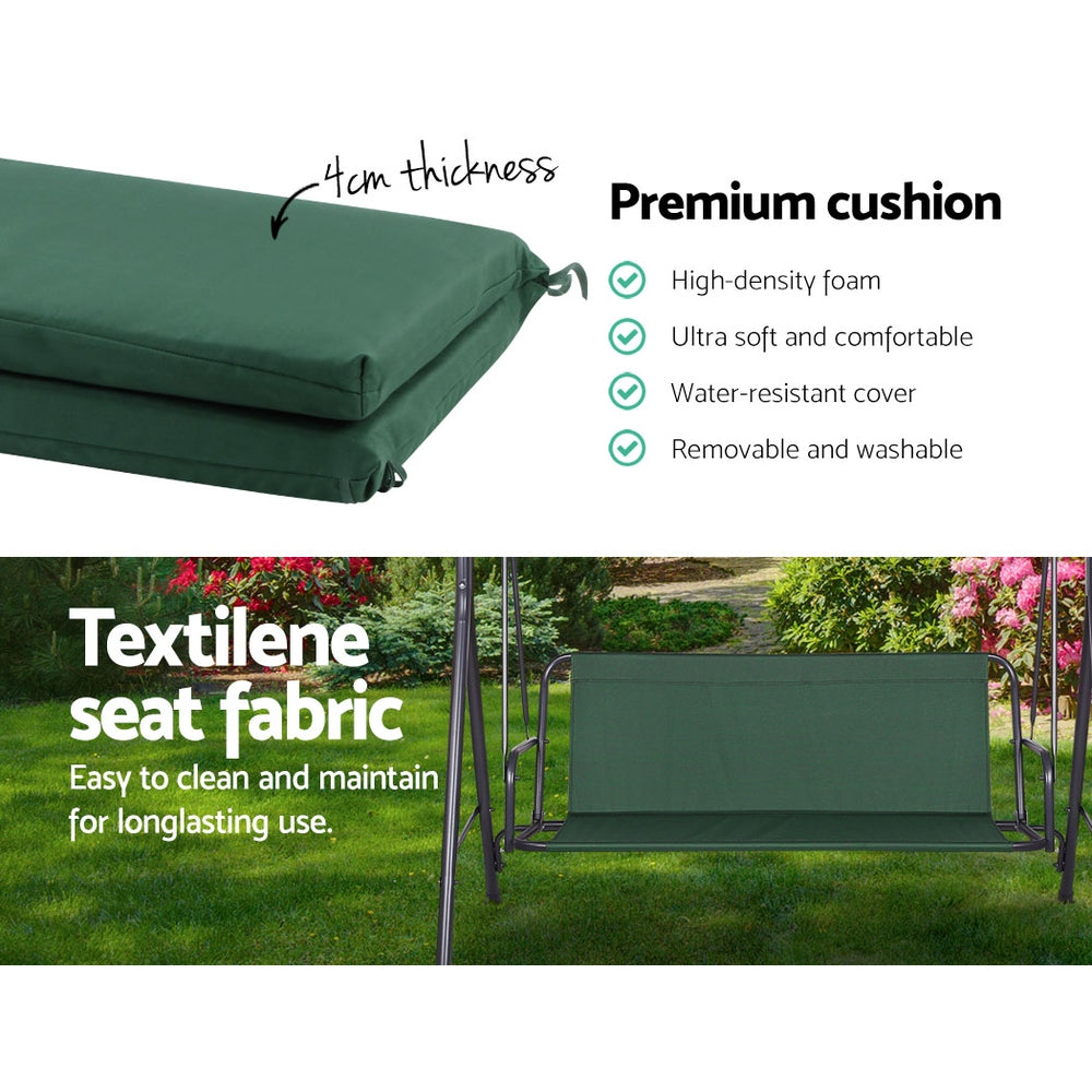 Gardeon Outdoor Swing Chair Garden Bench Furniture Canopy 3 Seater Green Chez Guru