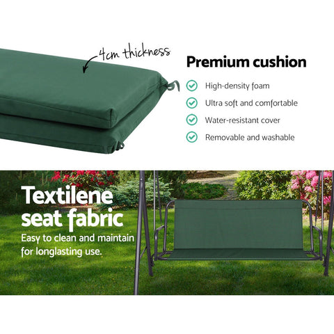 Gardeon Outdoor Swing Chair Garden Bench Furniture Canopy 3 Seater Green Chez Guru