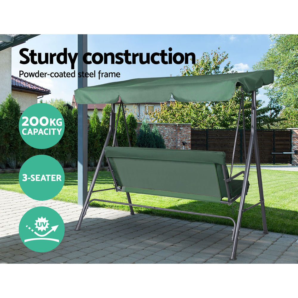 Gardeon Outdoor Swing Chair Garden Bench Furniture Canopy 3 Seater Green Chez Guru