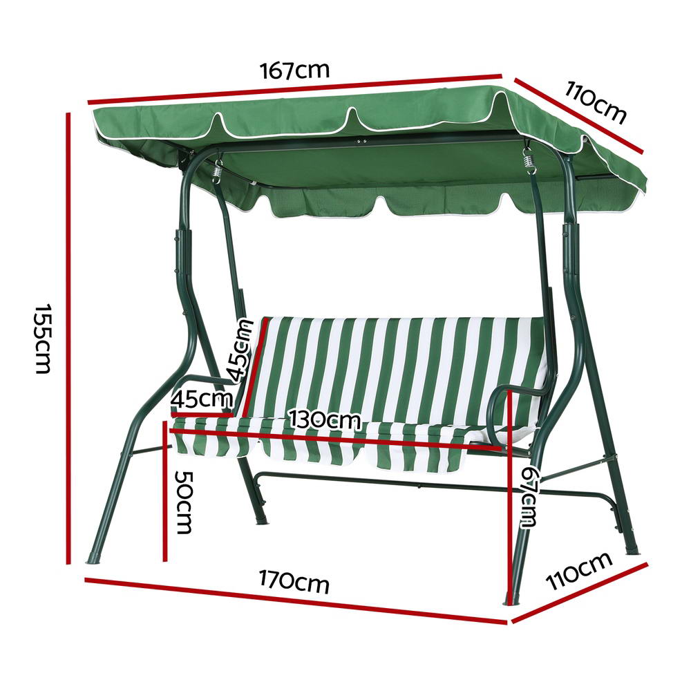 Gardeon Outdoor Swing Chair Garden Bench Furniture Canopy 3 Seater White Green Chez Guru