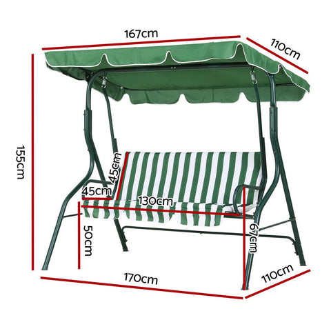 Gardeon Outdoor Swing Chair Garden Bench Furniture Canopy 3 Seater White Green Chez Guru