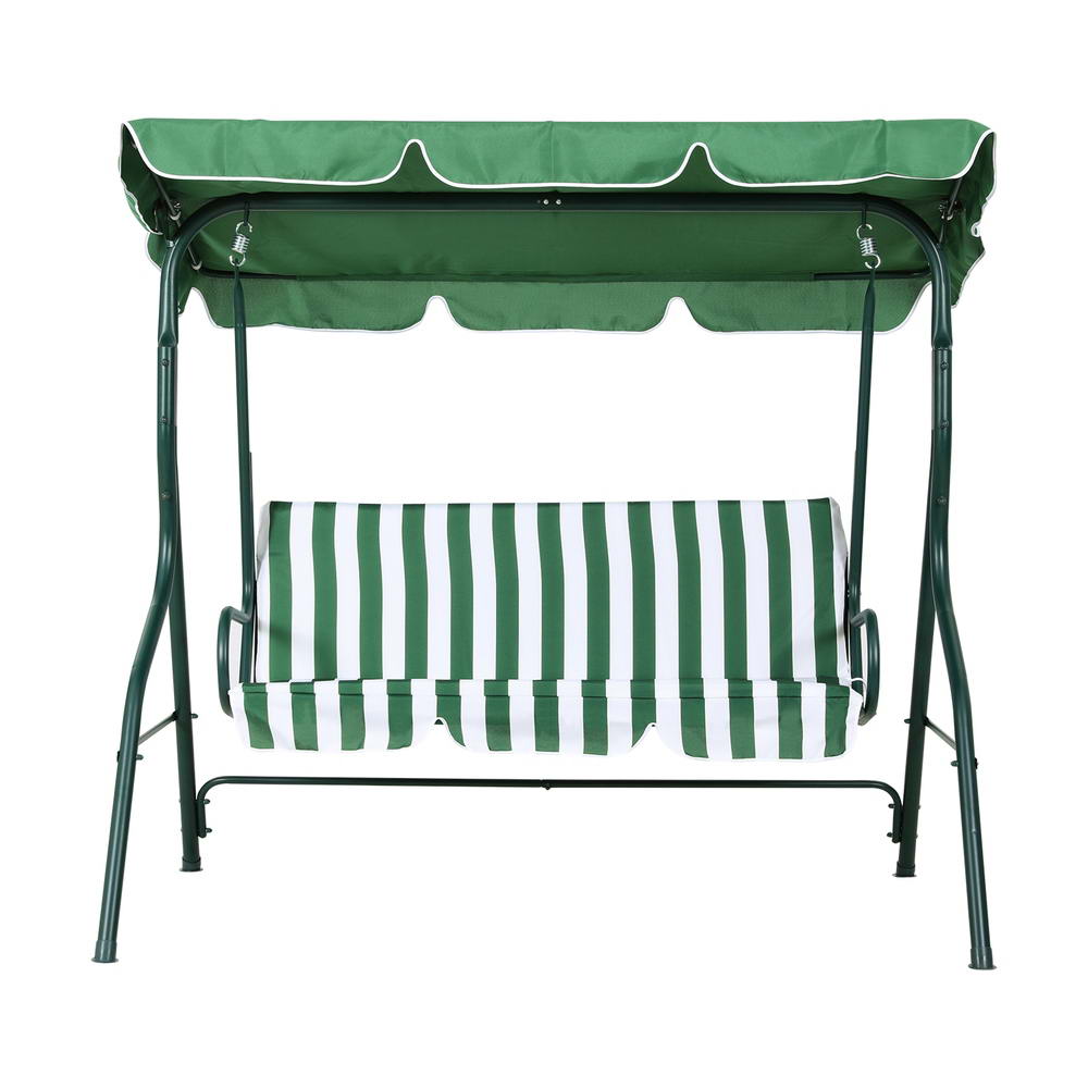 Gardeon Outdoor Swing Chair Garden Bench Furniture Canopy 3 Seater White Green Chez Guru