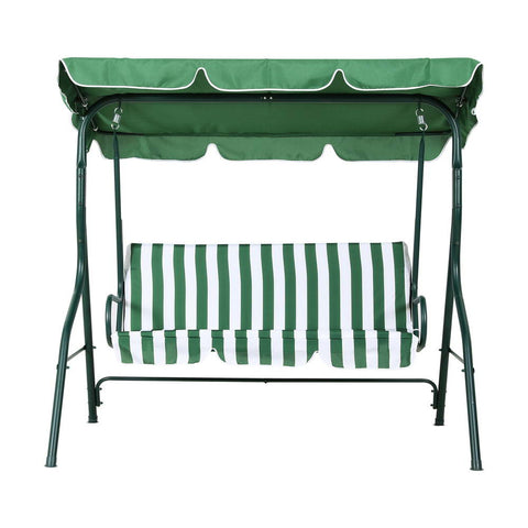 Gardeon Outdoor Swing Chair Garden Bench Furniture Canopy 3 Seater White Green Chez Guru