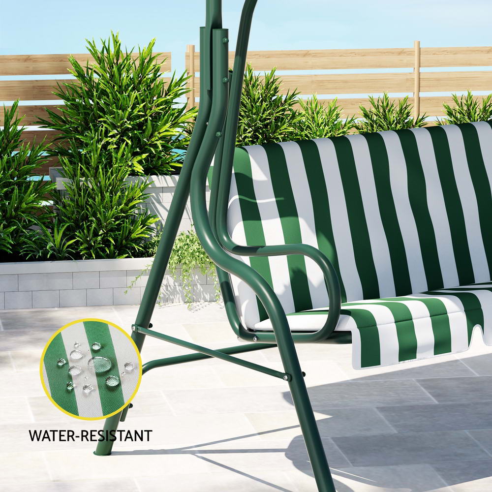 Gardeon Outdoor Swing Chair Garden Bench Furniture Canopy 3 Seater White Green Chez Guru