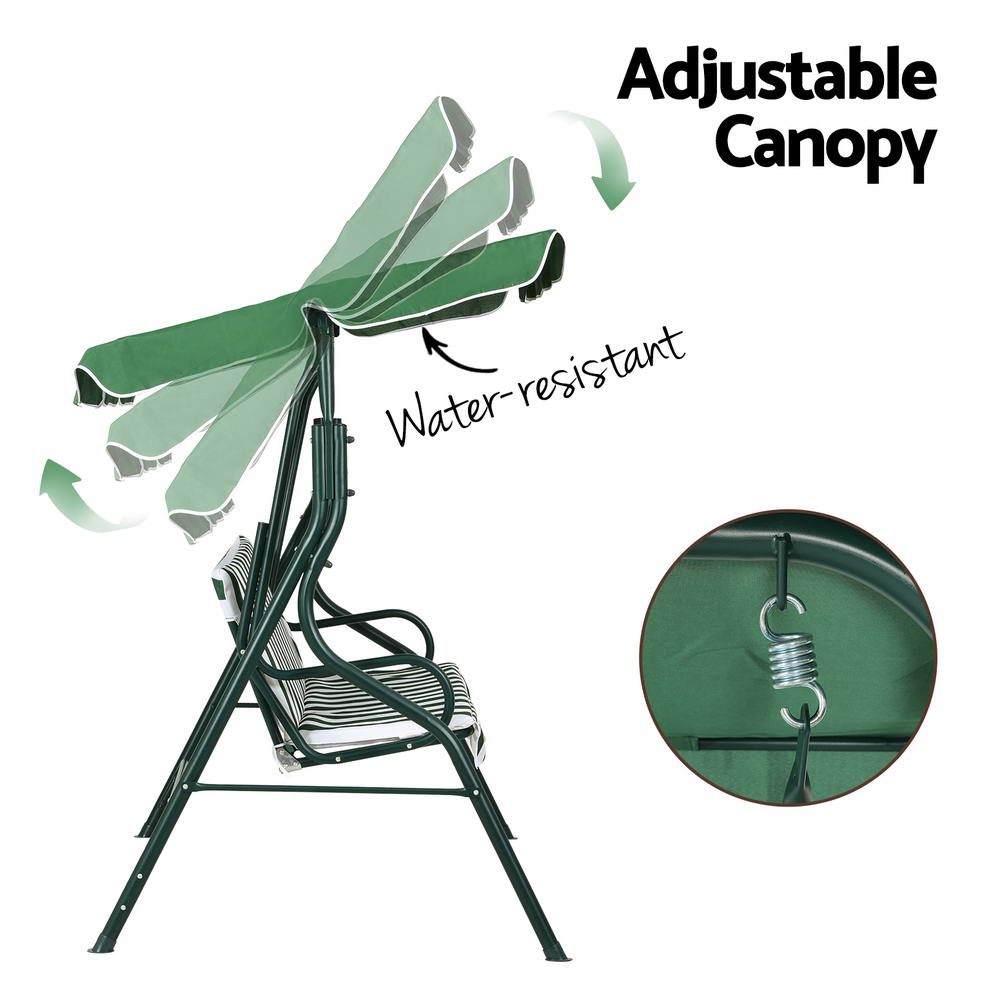 Gardeon Outdoor Swing Chair Garden Bench Furniture Canopy 3 Seater White Green Chez Guru
