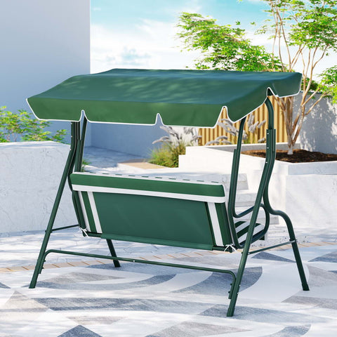 Gardeon Outdoor Swing Chair Garden Bench Furniture Canopy 3 Seater White Green Chez Guru