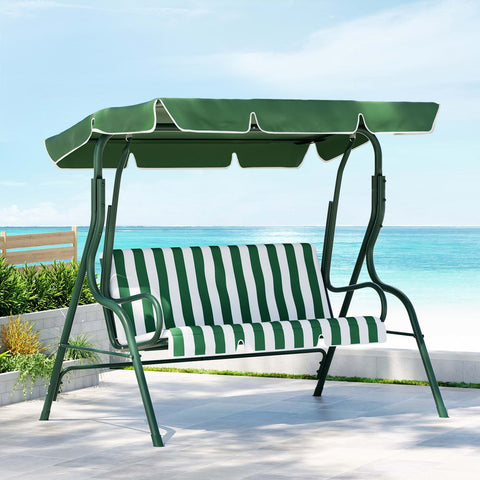 Gardeon Outdoor Swing Chair Garden Bench Furniture Canopy 3 Seater White Green Chez Guru