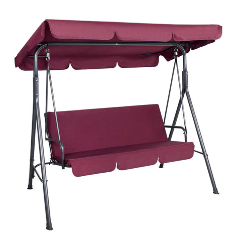 Gardeon Outdoor Swing Chair Garden Bench Furniture Canopy 3 Seater Wine Red Chez Guru