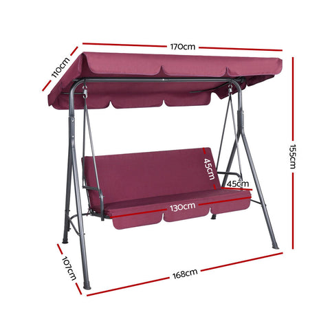 Gardeon Outdoor Swing Chair Garden Bench Furniture Canopy 3 Seater Wine Red Chez Guru