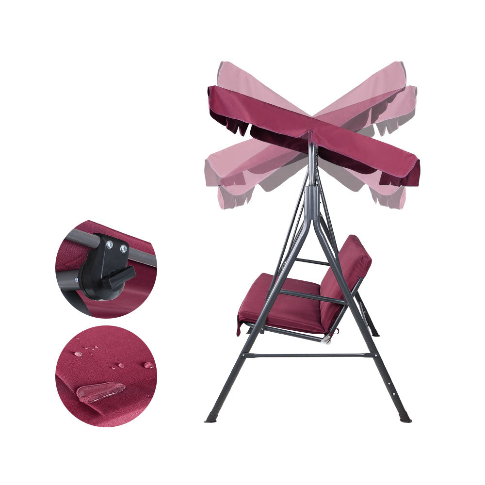 Gardeon Outdoor Swing Chair Garden Bench Furniture Canopy 3 Seater Wine Red Chez Guru