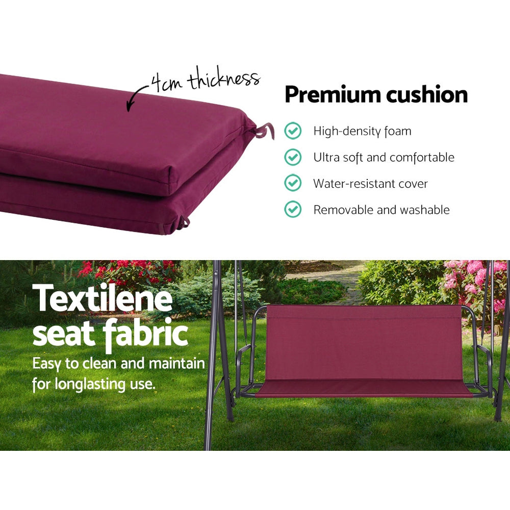 Gardeon Outdoor Swing Chair Garden Bench Furniture Canopy 3 Seater Wine Red Chez Guru