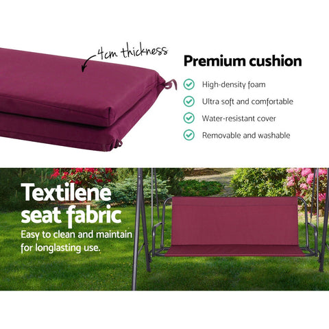 Gardeon Outdoor Swing Chair Garden Bench Furniture Canopy 3 Seater Wine Red Chez Guru