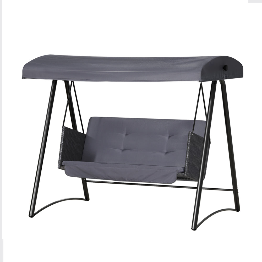 Gardeon Outdoor Swing Chair Garden Bench Furniture Canopy 3 Seater Rattan Grey Chez Guru