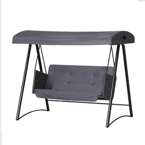 Gardeon Outdoor Swing Chair Garden Bench Furniture Canopy 3 Seater Rattan Grey Chez Guru