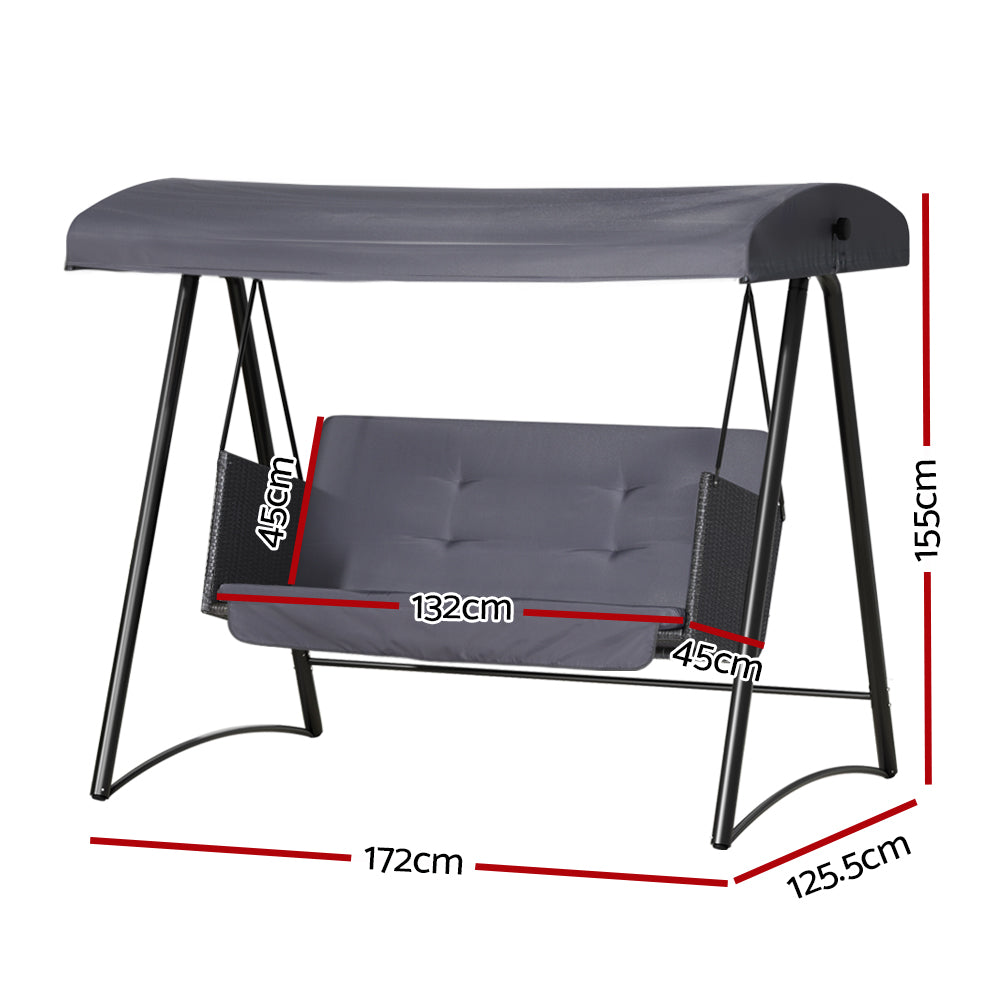 Gardeon Outdoor Swing Chair Garden Bench Furniture Canopy 3 Seater Rattan Grey Chez Guru