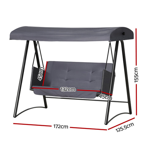 Gardeon Outdoor Swing Chair Garden Bench Furniture Canopy 3 Seater Rattan Grey Chez Guru