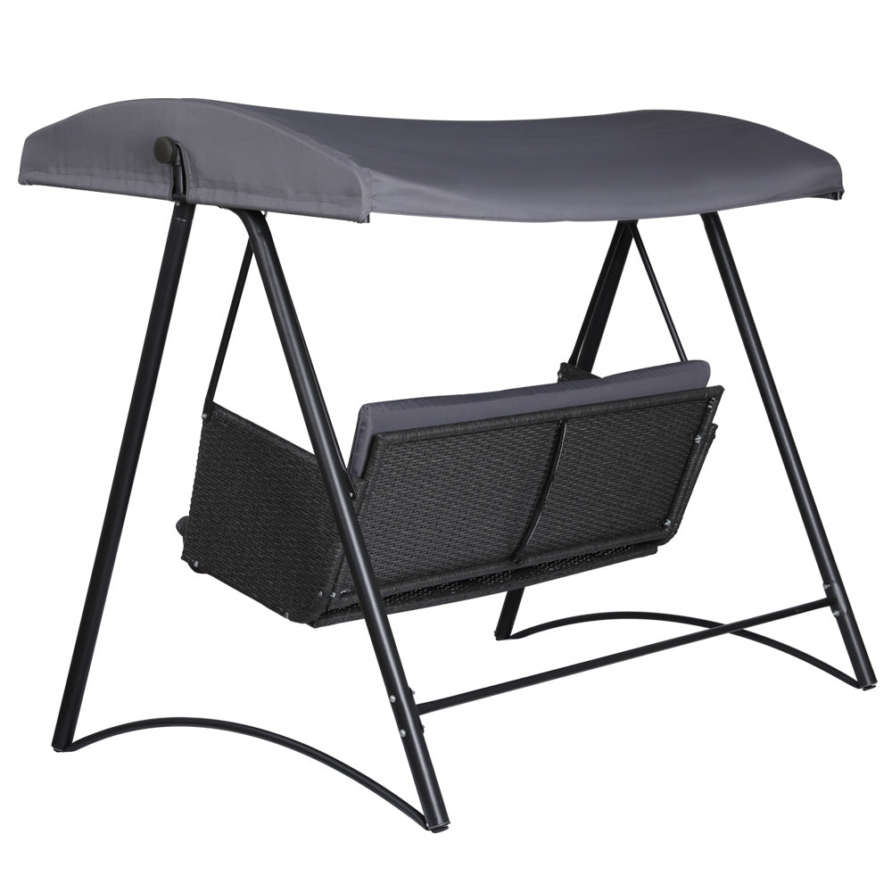 Gardeon Outdoor Swing Chair Garden Bench Furniture Canopy 3 Seater Rattan Grey Chez Guru