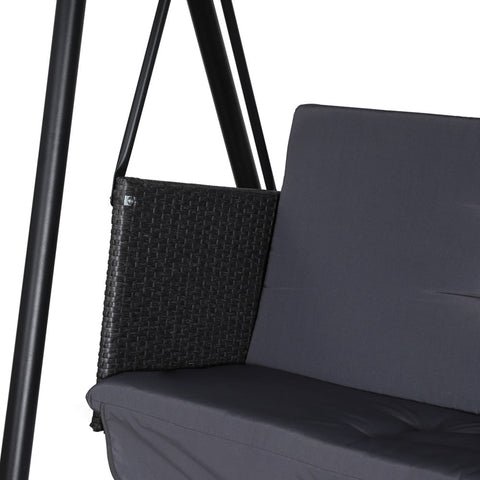 Gardeon Outdoor Swing Chair Garden Bench Furniture Canopy 3 Seater Rattan Grey Chez Guru
