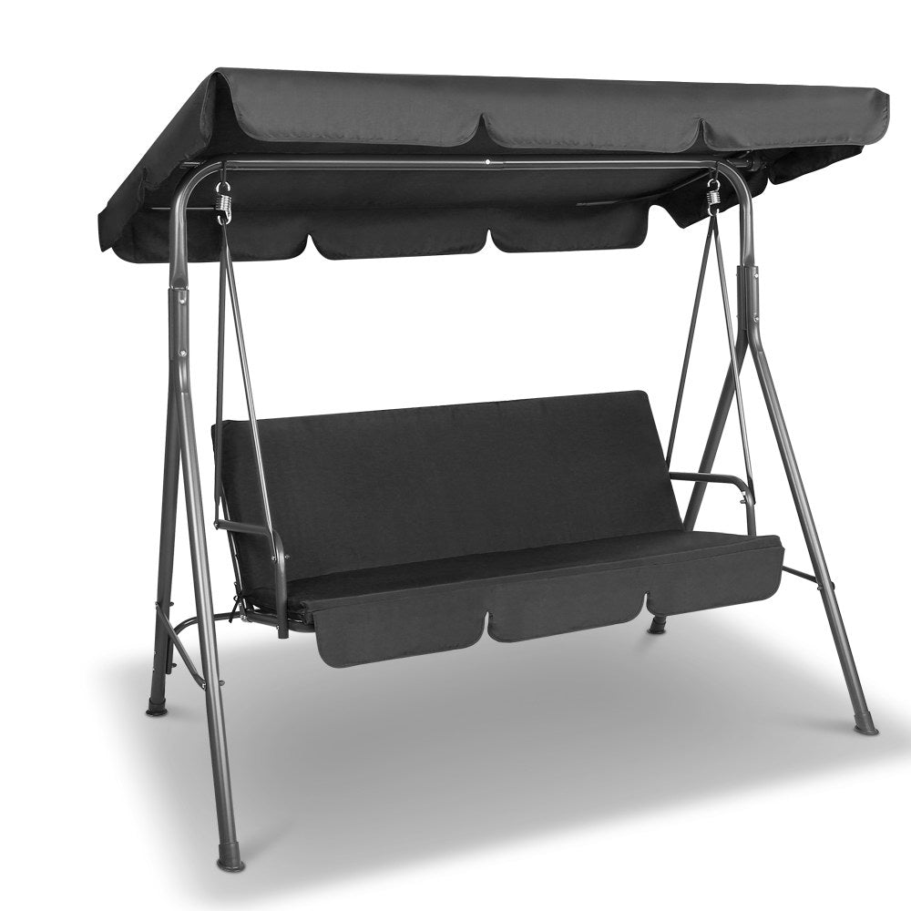 Gardeon Outdoor Swing Chair Garden Bench Furniture Canopy 3 Seater Black Chez Guru