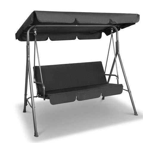 Gardeon Outdoor Swing Chair Garden Bench Furniture Canopy 3 Seater Black Chez Guru