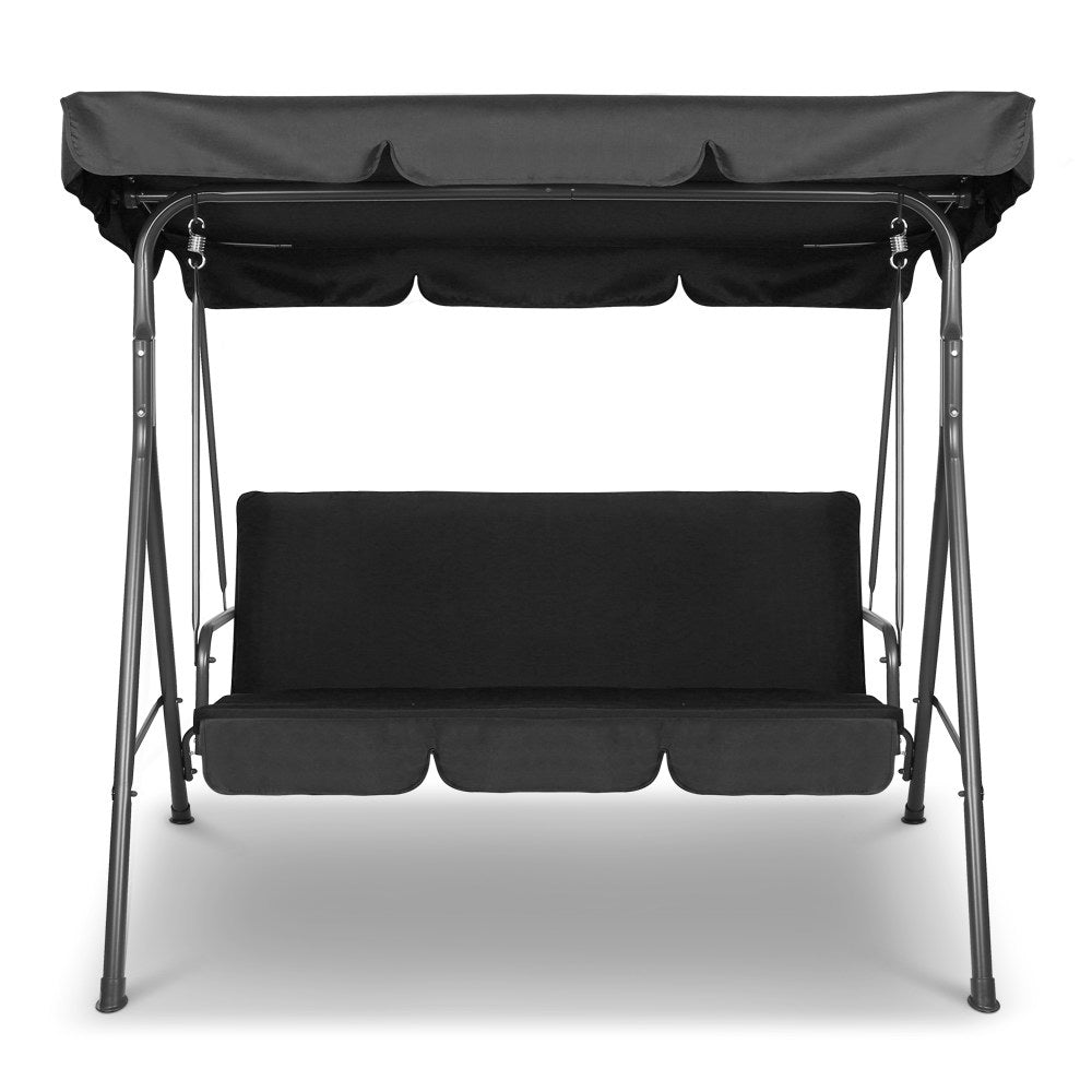 Gardeon Outdoor Swing Chair Garden Bench Furniture Canopy 3 Seater Black Chez Guru