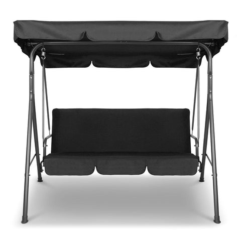 Gardeon Outdoor Swing Chair Garden Bench Furniture Canopy 3 Seater Black Chez Guru