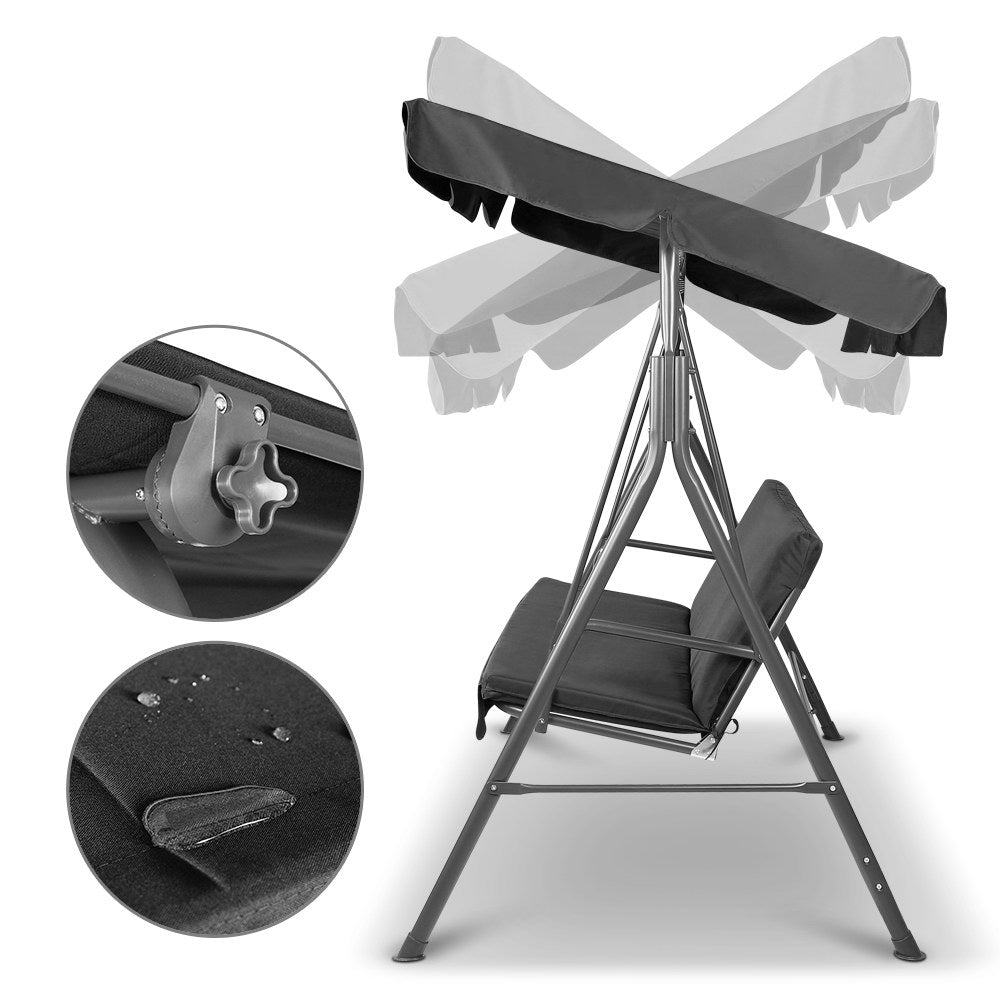Gardeon Outdoor Swing Chair Garden Bench Furniture Canopy 3 Seater Black Chez Guru