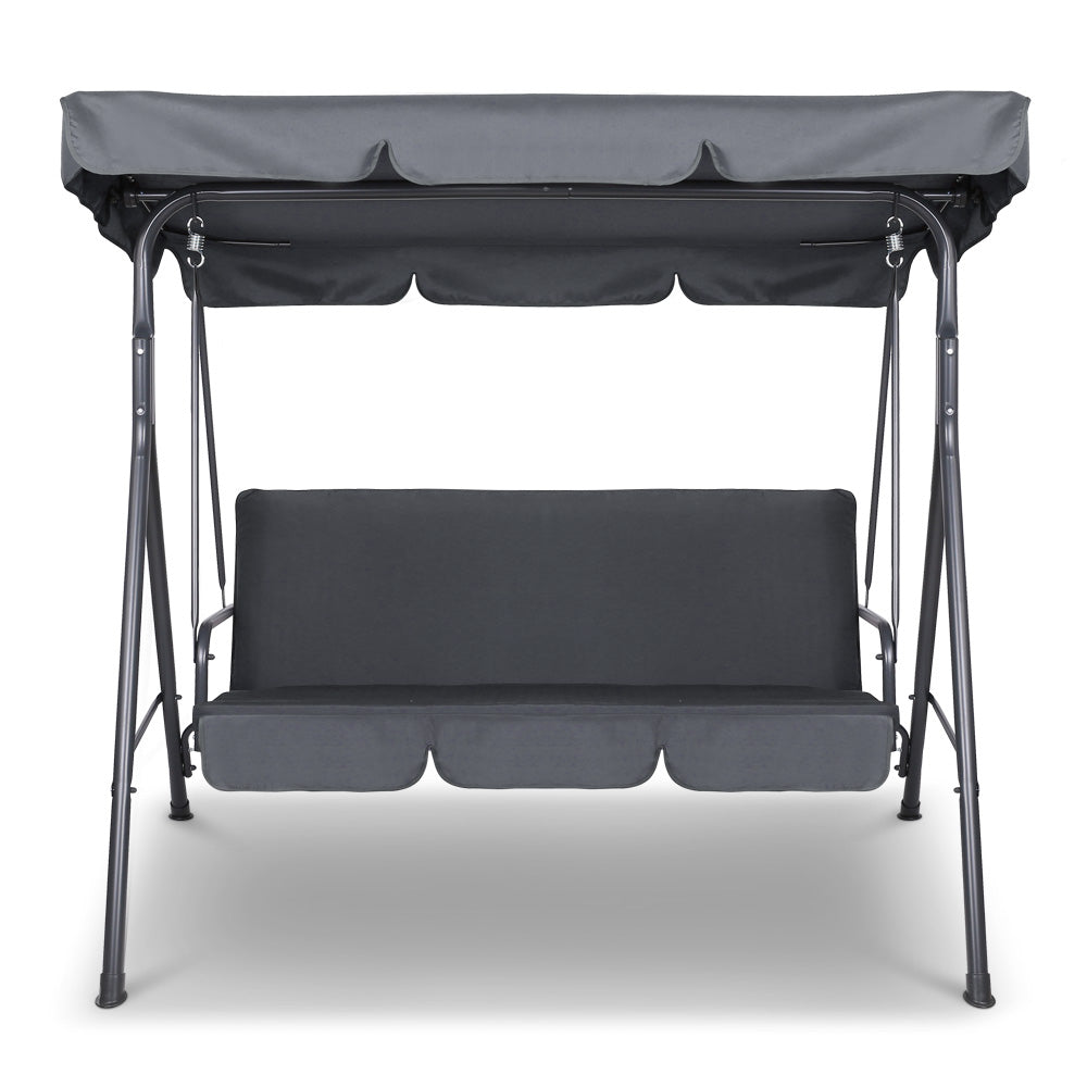 Gardeon Outdoor Swing Chair Garden Bench Furniture Canopy 3 Seater Grey Chez Guru