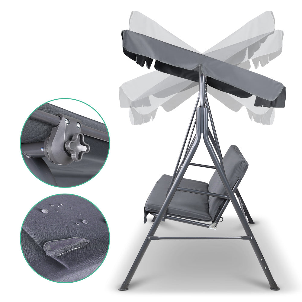 Gardeon Outdoor Swing Chair Garden Bench Furniture Canopy 3 Seater Grey Chez Guru