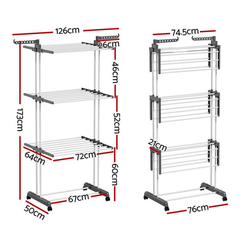 Artiss Clothes Airer Drying Rack 173cm Coat Hanger Foldable Chez Guru